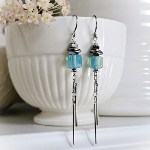 DEARNE - Caribbean Blue Crystal Cube Earrings