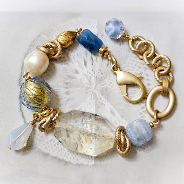 TERI - Gold and Sky Blue Beaded Bracelet