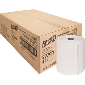 GJO22700 Genuine Joe Hardwound Roll Paper Towels - 7.90" x 800 ft - White - Absorbent, Chlorine-free, Embossed - For Restroom - 6 / Carton