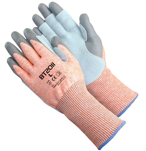 BT2011 TASK GLOVES Aramid sewn split cowhide on palm only, Cut Resistant. 5" Long Knit Wrist. S-XXL. (SOLD BY THE DOZEN)