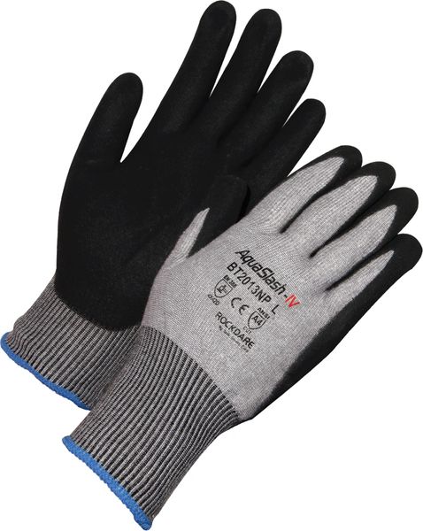 BT2013NP TASK GLOVES AquaSlash - 13 gauge HDPE shell, Double dipped Nitrile with Black Sandy Nitrile palm and fingers, ANSI A4, size S-XXL