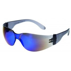 1715BM Blue Mirror, Black Frame Wrap-Around Lens provides full coverage eye protection. 12 to a box.