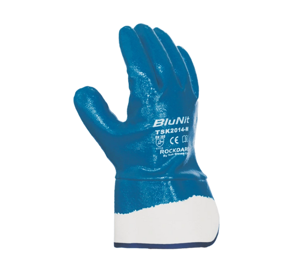 TSK2014 Heavy weight Blue Nitrile Fully coated, Smooth finish, Cotton Lined, 2 1/2" plasticized safety cuff M-XL SOLD BY THE DOZEN 6 DZ PER CASE