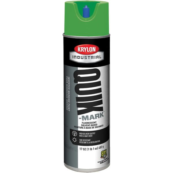 A03614007 Krylon Quik-Mark Solvent Based Inverted Marking Paint - Fluorescent Neon Green - 17oz (SOLD 12 CANS PER CASE)