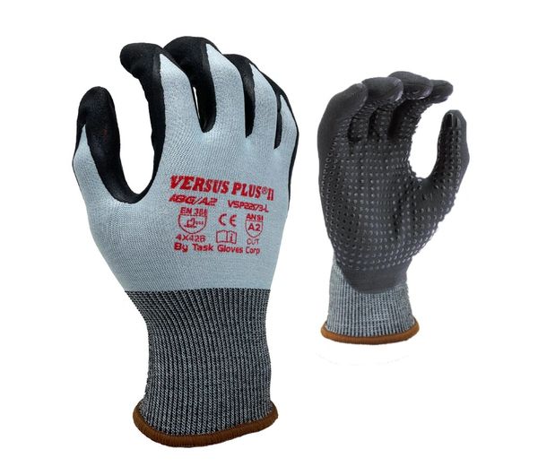 VSP22173 Versus Plus® - 18 Gauge Blue Turnbull® shell, Black Micro-Foam Nitrile palm coated w/ Nitrile dots, ANSI Cut A2 S-2XL