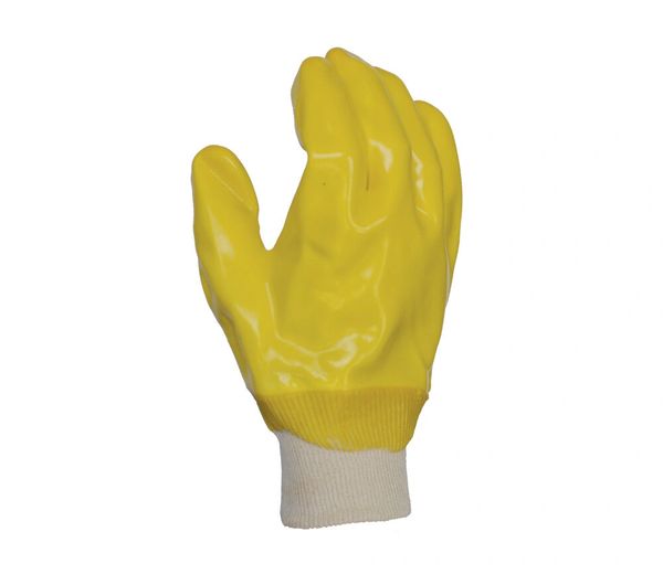 OT1007 Smooth Finish PVC Yellow Single dipped Jersey lined Knit wrist. Available size: Mens Large. 6 Dz Per Case