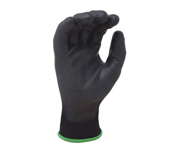 MH8130B Task Gloves - 13-gauge polyester construction with knitwrist cuffs Polyurethane Black Palm Coated Gloves. S-2XL SOLD BY THE DOZEN. (20 DZ PER CASE)