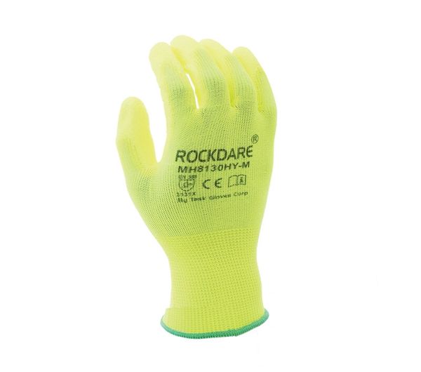 MH8130HY TASK GLOVE 13 Gauge lightweight seamless knit polyester shell HI-VIS YELLOW. XS-XL. 12 DZ PER CASE