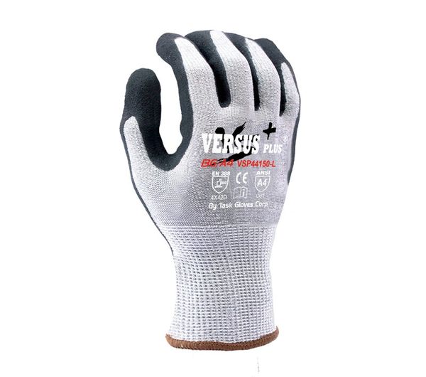 VSP44150 Versus Plus® - 13 Gauge Gray Turnbull® yarn, Black RevoTek® Palm coated, ANSI Cut A4. S-2XL. SOLD BY THE DZ