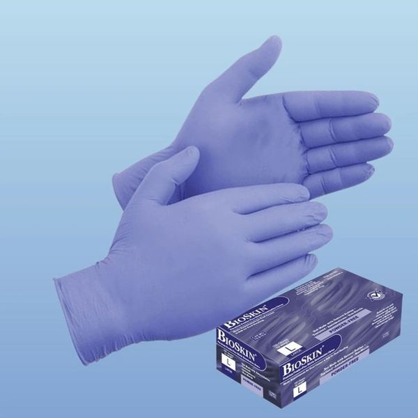 T2026ML BioSkin 3.5 Mil Velvet Blue Nitrile Medical Exam Gloves S-XL 10 Bx/Cs