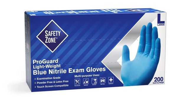 GNPR-SIZE-2 The Safety Zone Powder Free Blue Nitrile Gloves 200 Bx 2000 per case XS-2XL