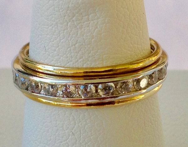 Cubic Zirconia Eternity Band with Gold Filled Skinny Bands