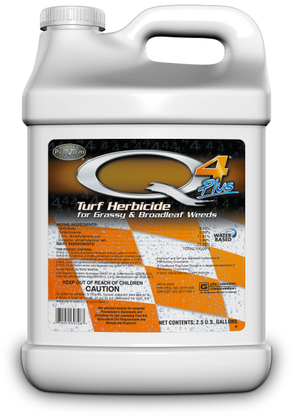 Q4 Plus Turf Herbicide for Grassy and Broadleaf Weeds, Quart, Gallon, 2.5 Gallons