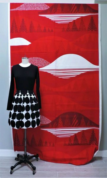 MARIMEKKO Kultakero Red & White Pattern Cotton Fabric PER YARD