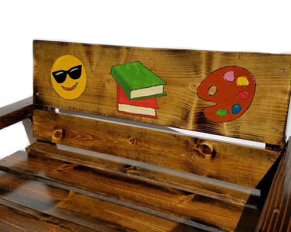 Kids Emoji Message Wood Bench Painted &amp; Engraved Furniture 