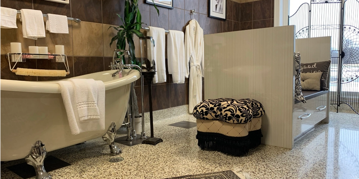 a slipper tub on terrazzo floors