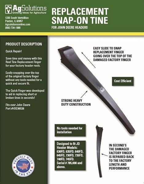 Snap on Reel Tine Fits John Deere