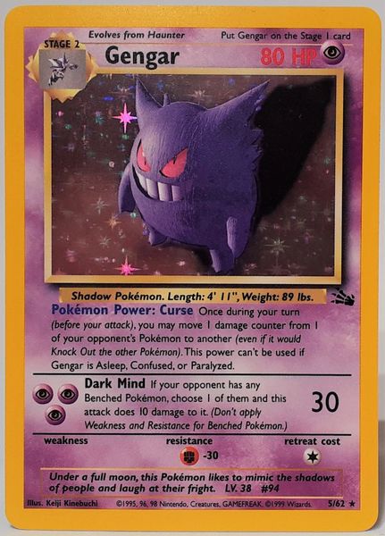 Original 1999 POKEMON Fossil Gengar 5/62 Holo Unlimited Game Card | Renew  Antiques