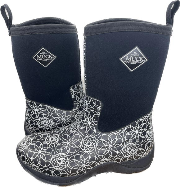 Muck Boot Arctic Weekend Boots Women’s SZ 6 Black White Swirl Rain Snow EUC IOB