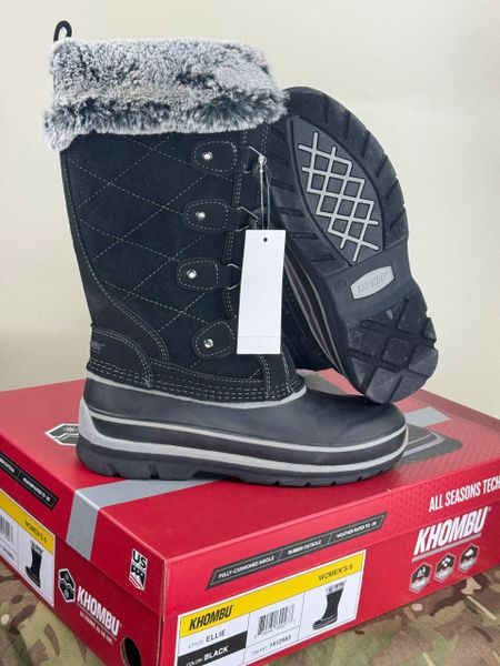 Khombu Ellie Black Suede Leather Faux Fur Winter Snow Boot Waterproof Size 6