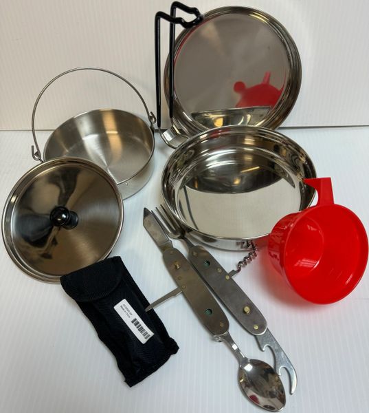 5 Pc Deluxe Mess Kit & Compact Utensils Outdoor Camping Cooking Survival Set NWT