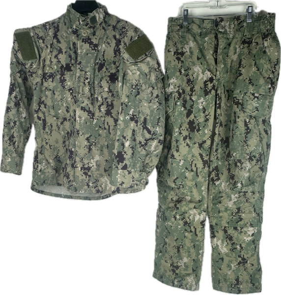 US Navy Woodland Green Digital Uniform BDU Shirt & Pants SET sz SMALL SHORT EUC