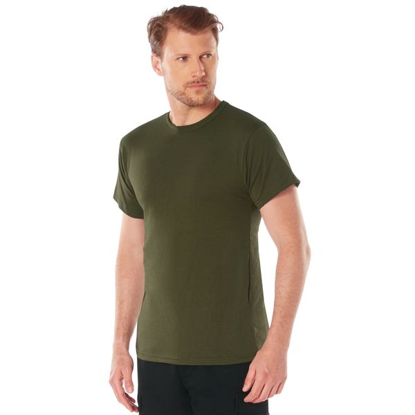 Olive Drab Green Solid Color Short Sleeve Crew Neck T-Shirt | Poly/Cotton Blend 6979