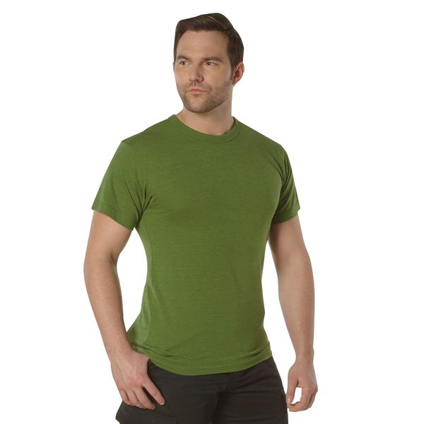 Heather Green Solid Color Short Sleeve Crew Neck T-Shirt | Poly/Cotton Blend