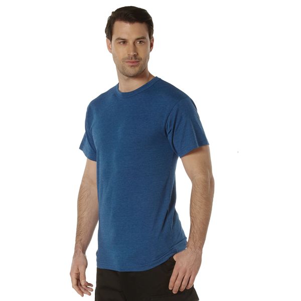 Heather Blue Solid Color Short Sleeve Crew Neck T-Shirt | Poly/Cotton Blend