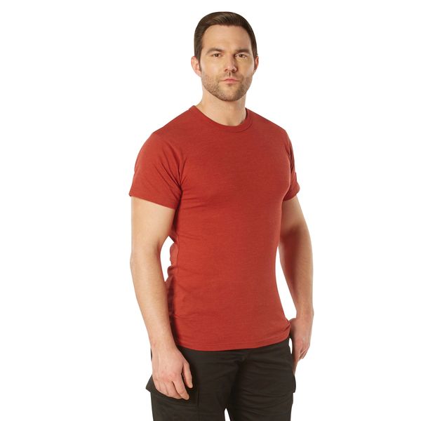 Heather Red Solid Color Short Sleeve Crew Neck T-Shirt | Poly/Cotton Blend