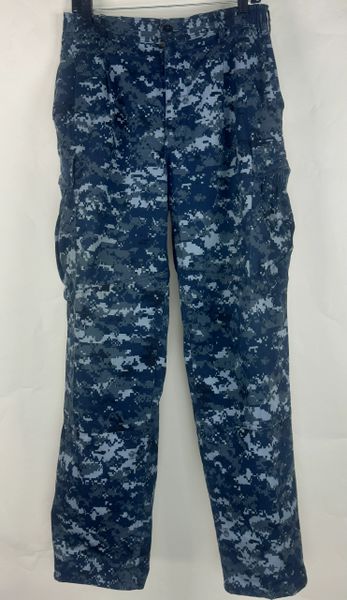 US NAVY WORKING TROUSER NWU TYPE 1 BLUE DIGITAL BDU PANTS | MED REG | EUC