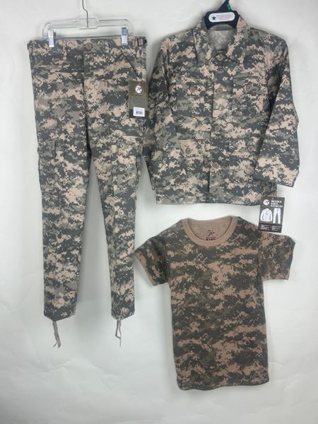 Kid's 3-PIECE Army ACU Digital Camo T-Shirt, Coat & Pants BDU Outfit Set MED NEW