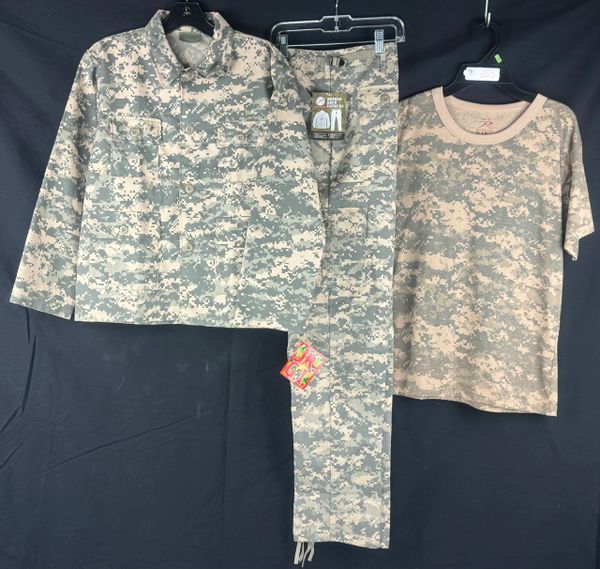 Kid's 3-PIECE Army ACU Digital Camo T-Shirt, Coat & Pants BDU Outfit Set XL NEW