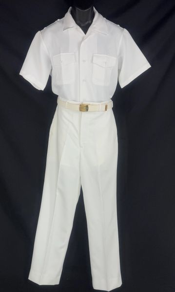 USN Male Officer Service Summer White Uniform | 3PC Set - Shirt, Pants, Belt | Med EUC