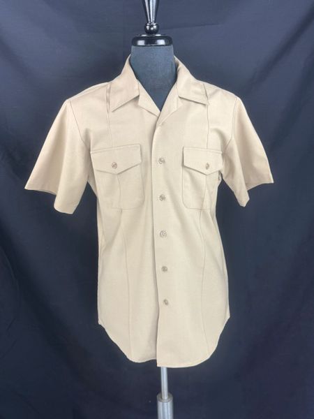 US Navy Service Khaki Short Sleeve Uniform Shirt | Medium Long | EUC