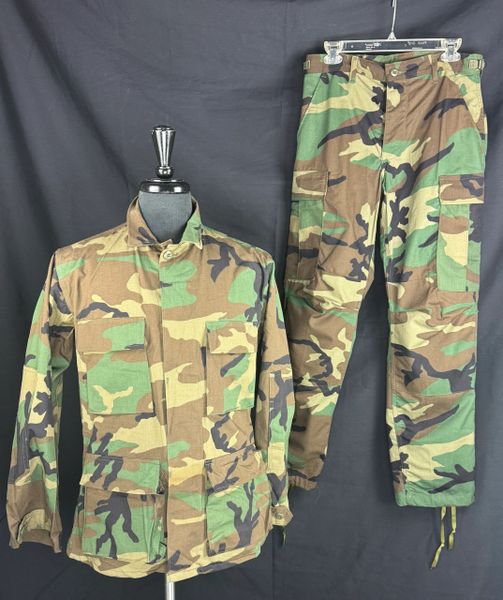 USGI Woodland Camouflage BDU Combat Uniform Shirt & Pants Set | Small Short EUC