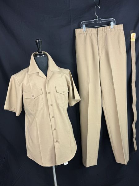 USN Male Officer Service Khaki Uniform | 3PC Set - Shirt, Pants, Belt | Med EUC #2