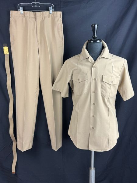 USN Male Officer Service Khaki Uniform | 3PC Set - Shirt, Pants, Belt | Med EUC #3