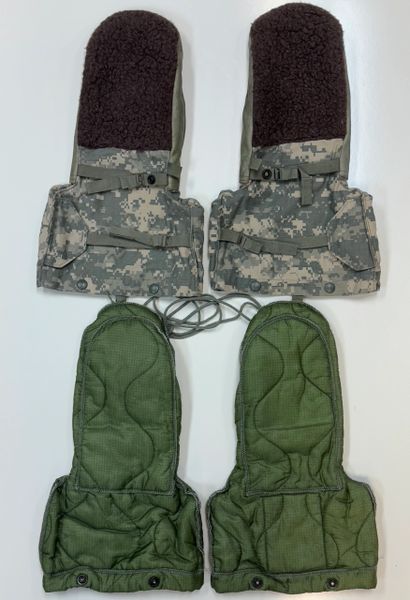 USGI Extreme Cold Weather Flyer's Mitten Set, ACU Shell w/OD Liner Medium Used