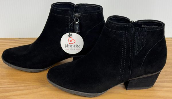 Women's Blondo Valli 2.0 Black Suede Nubuck Leather Waterproof Bootie 6.5M NWOB