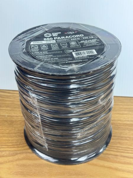 ARM 7 Strand 550 Cord | Black Paracord | 1000 FT Spool | 1000 feet NEW