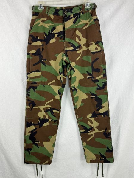 USGI Hot Weather Woodland Camo BDU Combat Trousers Cargo Pants sz Med Long EUC
