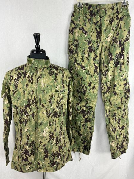 US Navy Working Uniform BDU Shirt & Pants Set NWU Woodland Digital Med Long EUC