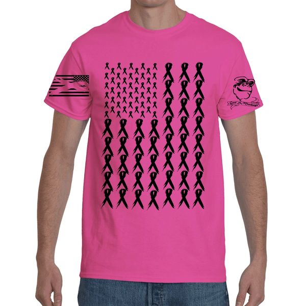 Gun Monkey's Pink Brest Cancer Ribbon Flag T-Shirt