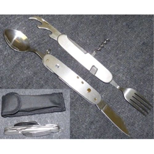 Compact Folding Stainless Steel Camping Knife & Utensils with Pouch KC5006S