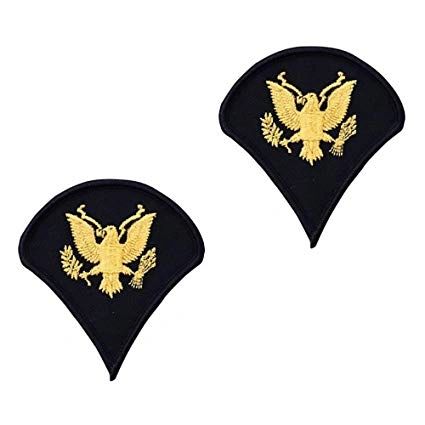 ARMY CHEVRON: SPECIALIST 4 - GOLD EMBROIDERED ON BLUE, MALE