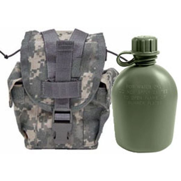 Military 1-Quart Canteen & ACU MOLLE II Canteen Pouch Set