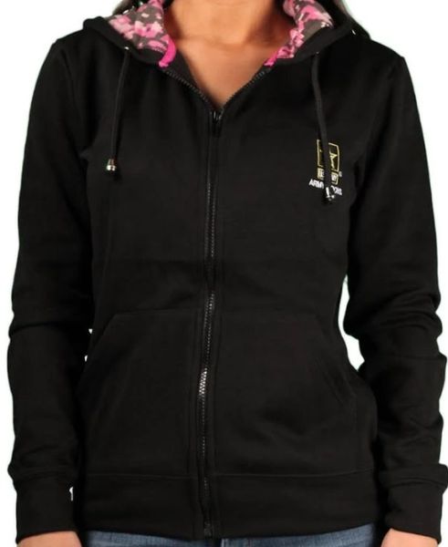 Women's Army Black with Pink Digital Accents Zipper Hoodie