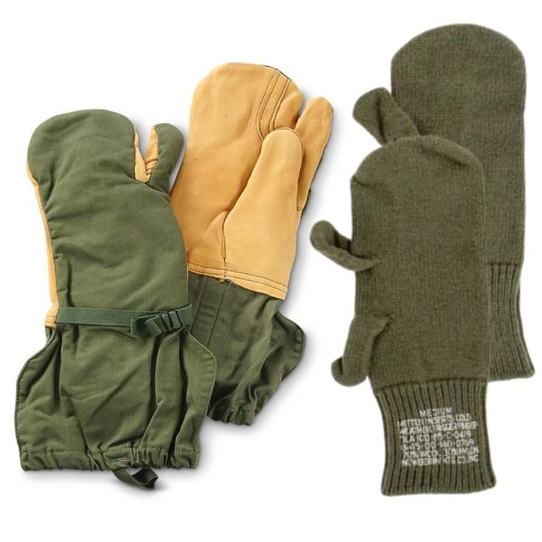 US Military Cold Weather M-1965 Trigger Finger Mitten Shells & Wool Liner Insert - Medium