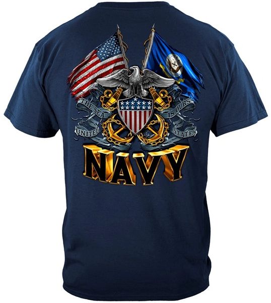 US NAVY T-SHIRT | DOUBLE FLAG EAGLE NAVY SHIELD | MM2152